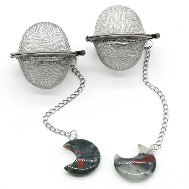Moon Shape Crystal Stone Tea Filter With Chain