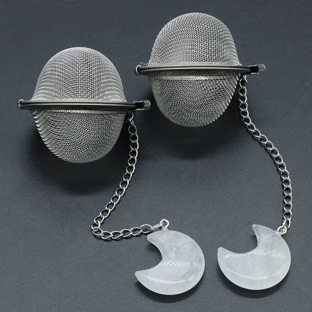 Moon Shape Crystal Stone Tea Filter With Chain