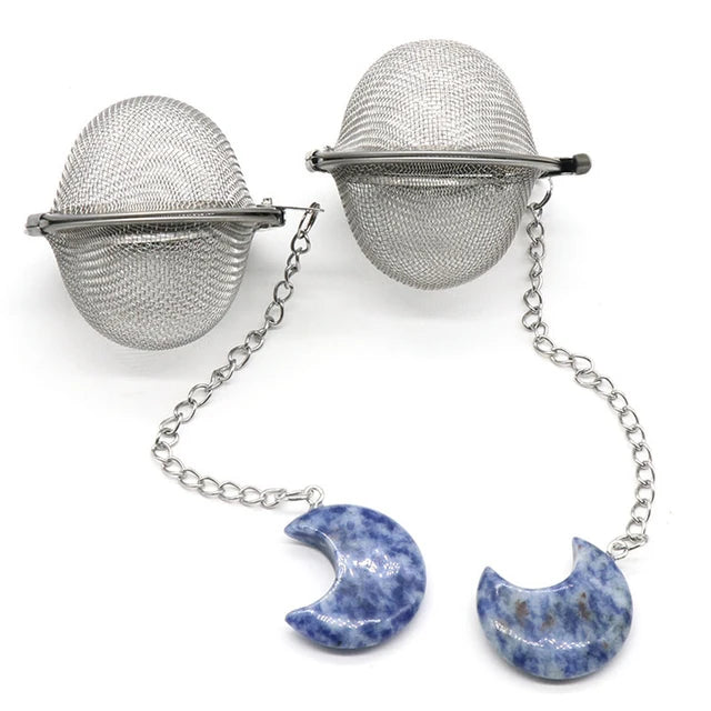 Moon Shape Crystal Stone Tea Filter With Chain