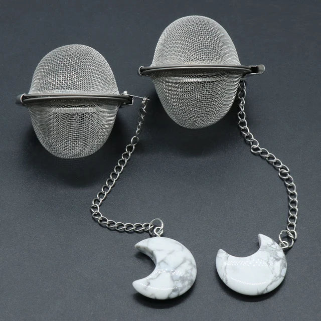 Moon Shape Crystal Stone Tea Filter With Chain