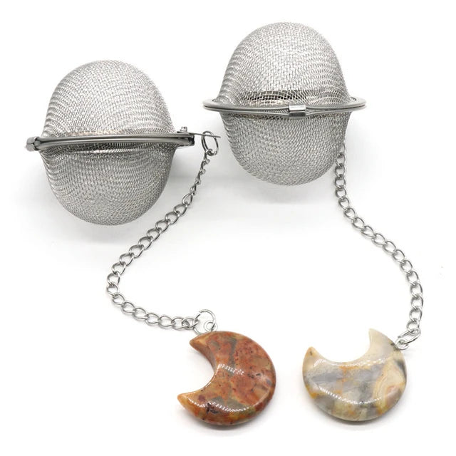 Moon Shape Crystal Stone Tea Filter With Chain