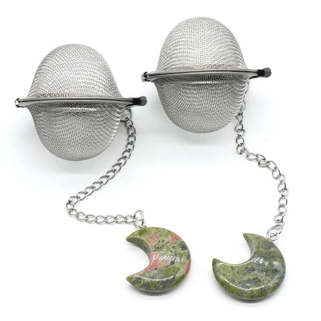Moon Shape Crystal Stone Tea Filter With Chain