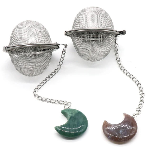 Moon Shape Crystal Stone Tea Filter With Chain