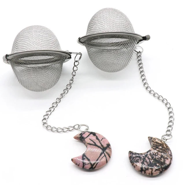 Moon Shape Crystal Stone Tea Filter With Chain