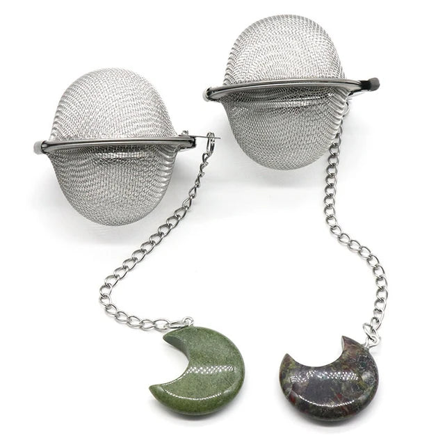 Moon Shape Crystal Stone Tea Filter With Chain