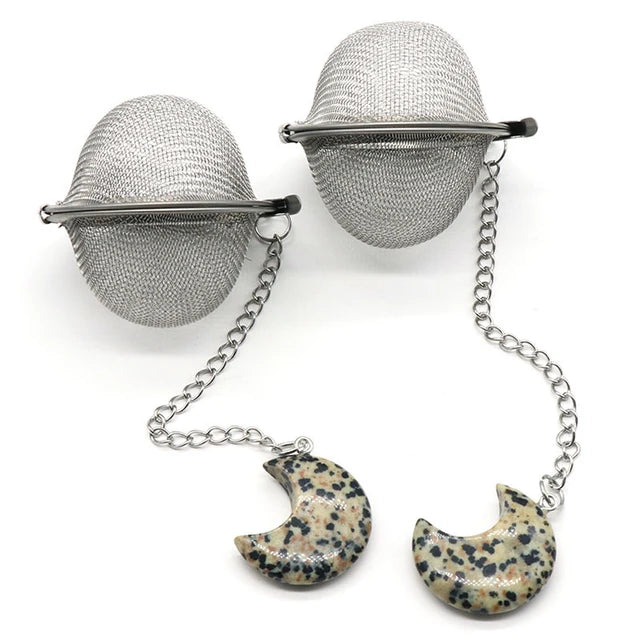Moon Shape Crystal Stone Tea Filter With Chain
