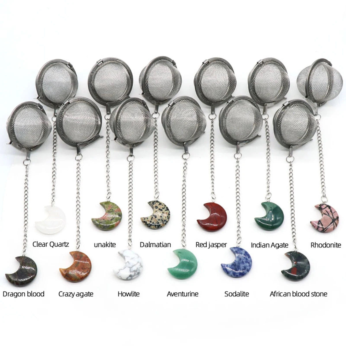 Moon Shape Crystal Stone Tea Filter With Chain