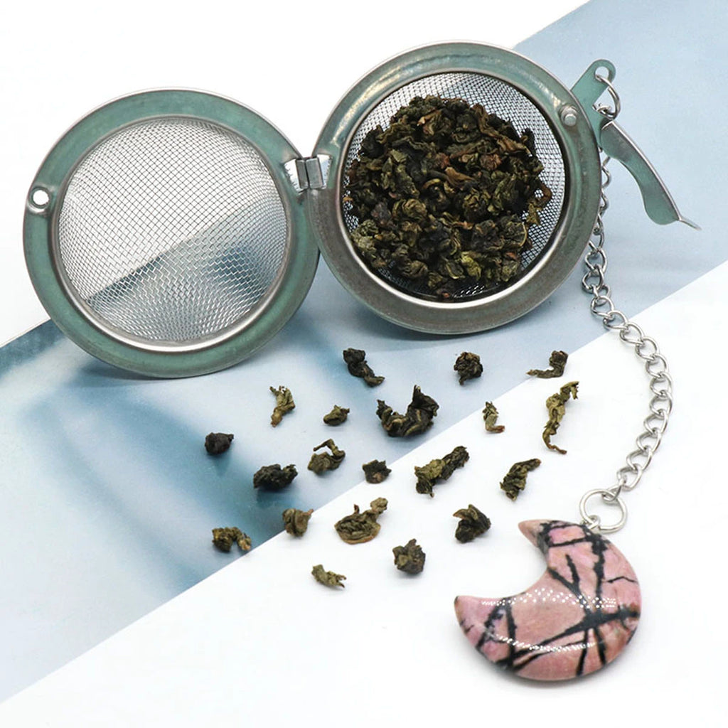 Moon Shape Crystal Stone Tea Filter With Chain