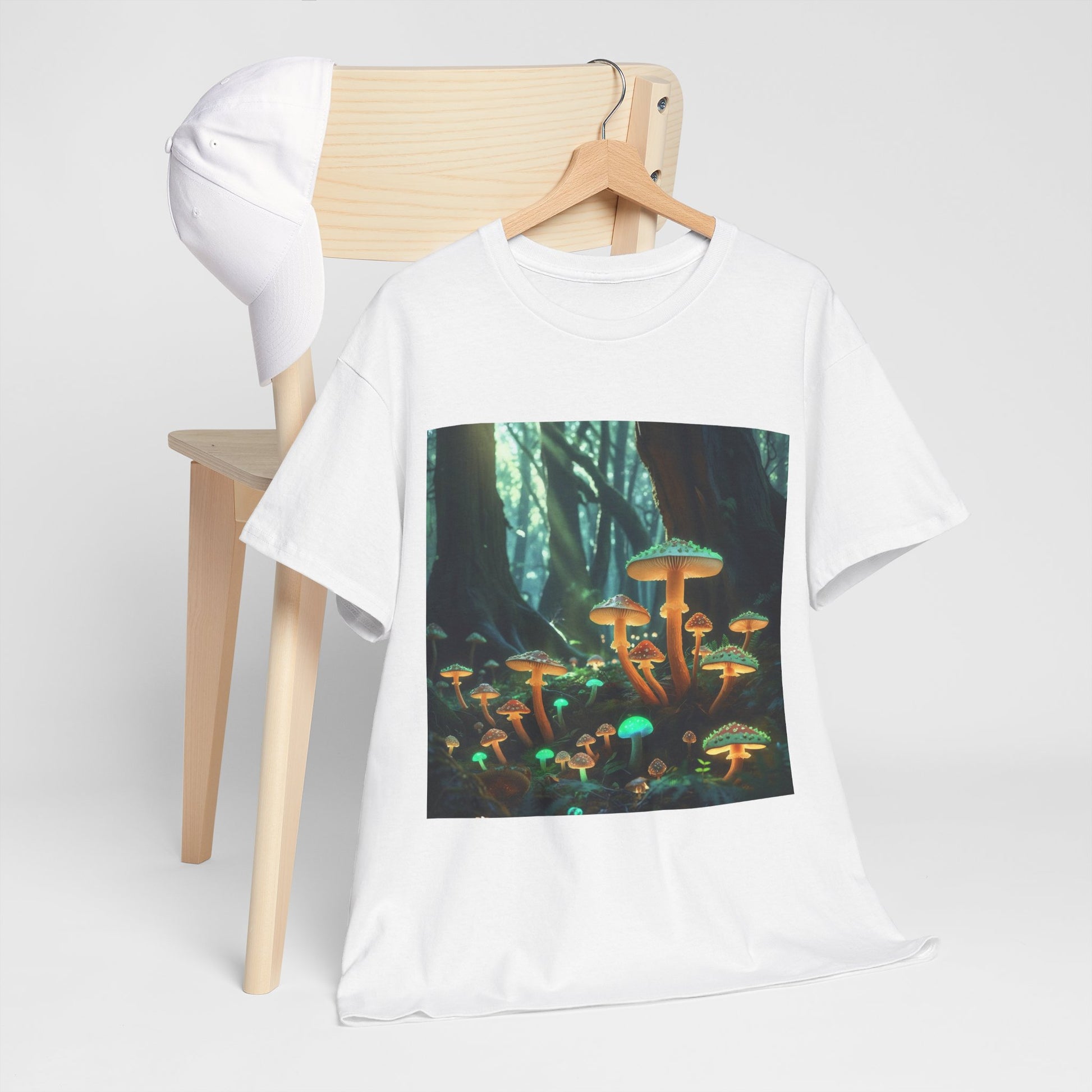 Trippy Forest Vibes Tee - Unisex Heavy Cotton T-Shirt, Festival Wear, Nature Lover Gift, Streetwear, Mushrooms Design, Gnome Art
