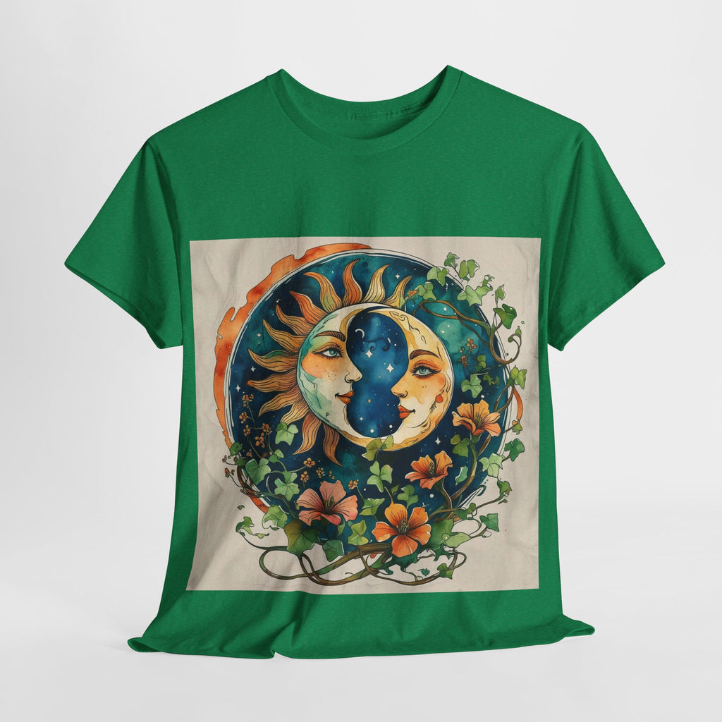 Bohemian Garden Tee - Sun and Moon Design, Spiritual Gift, Festival Wear, Unisex Cotton T-Shirt, Meditation Top, Nature Lover's Style