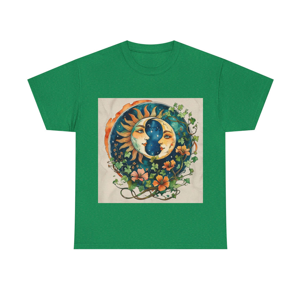 Bohemian Garden Tee - Sun and Moon Design, Spiritual Gift, Festival Wear, Unisex Cotton T-Shirt, Meditation Top, Nature Lover's Style