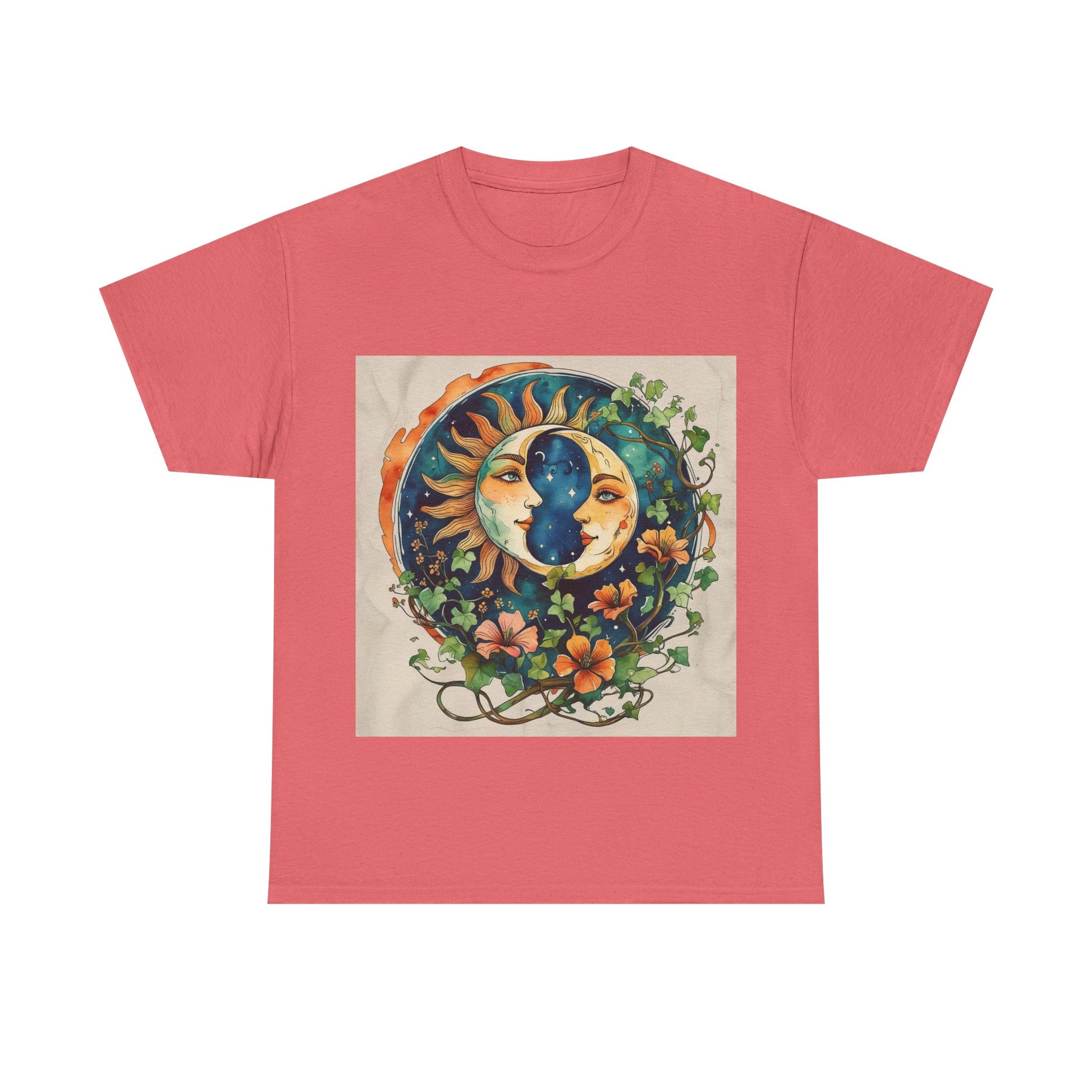 Bohemian Garden Tee - Sun and Moon Design, Spiritual Gift, Festival Wear, Unisex Cotton T-Shirt, Meditation Top, Nature Lover's Style