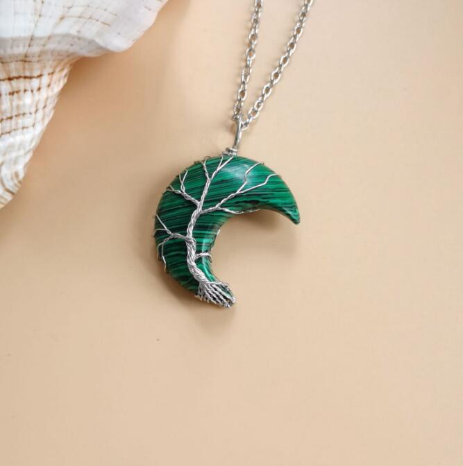 Winding Moon Natural Stone Wrapped Pendant