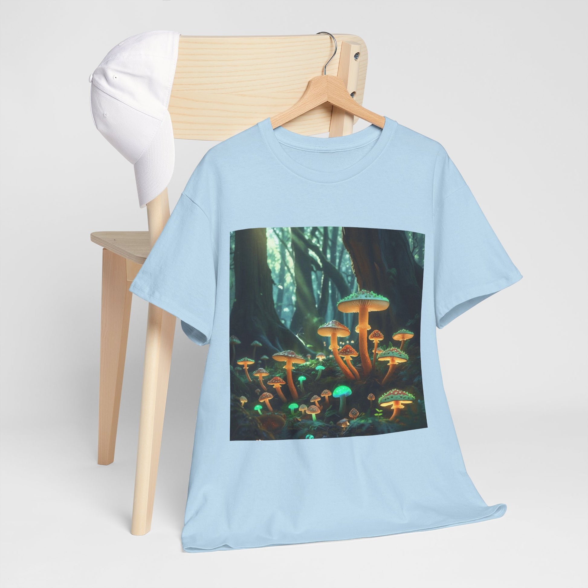Trippy Forest Vibes Tee - Unisex Heavy Cotton T-Shirt, Festival Wear, Nature Lover Gift, Streetwear, Mushrooms Design, Gnome Art