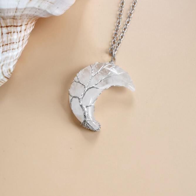 Winding Moon Natural Stone Wrapped Pendant