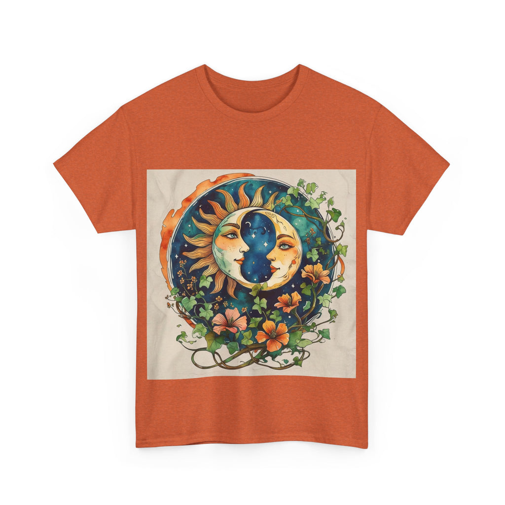 Bohemian Garden Tee - Sun and Moon Design, Spiritual Gift, Festival Wear, Unisex Cotton T-Shirt, Meditation Top, Nature Lover's Style