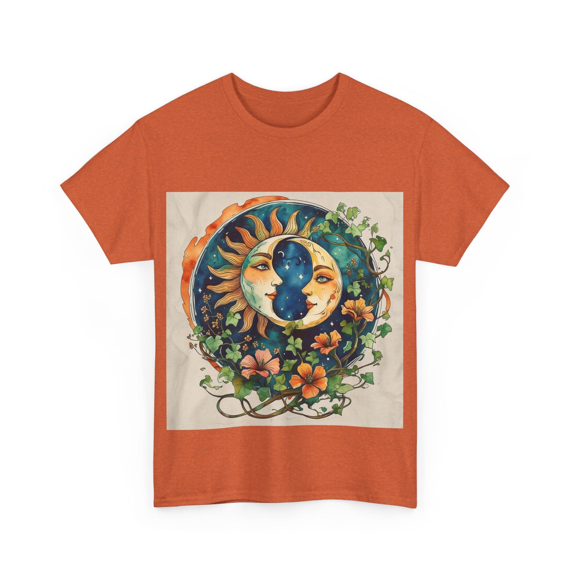 Bohemian Garden Tee - Sun and Moon Design, Spiritual Gift, Festival Wear, Unisex Cotton T-Shirt, Meditation Top, Nature Lover's Style