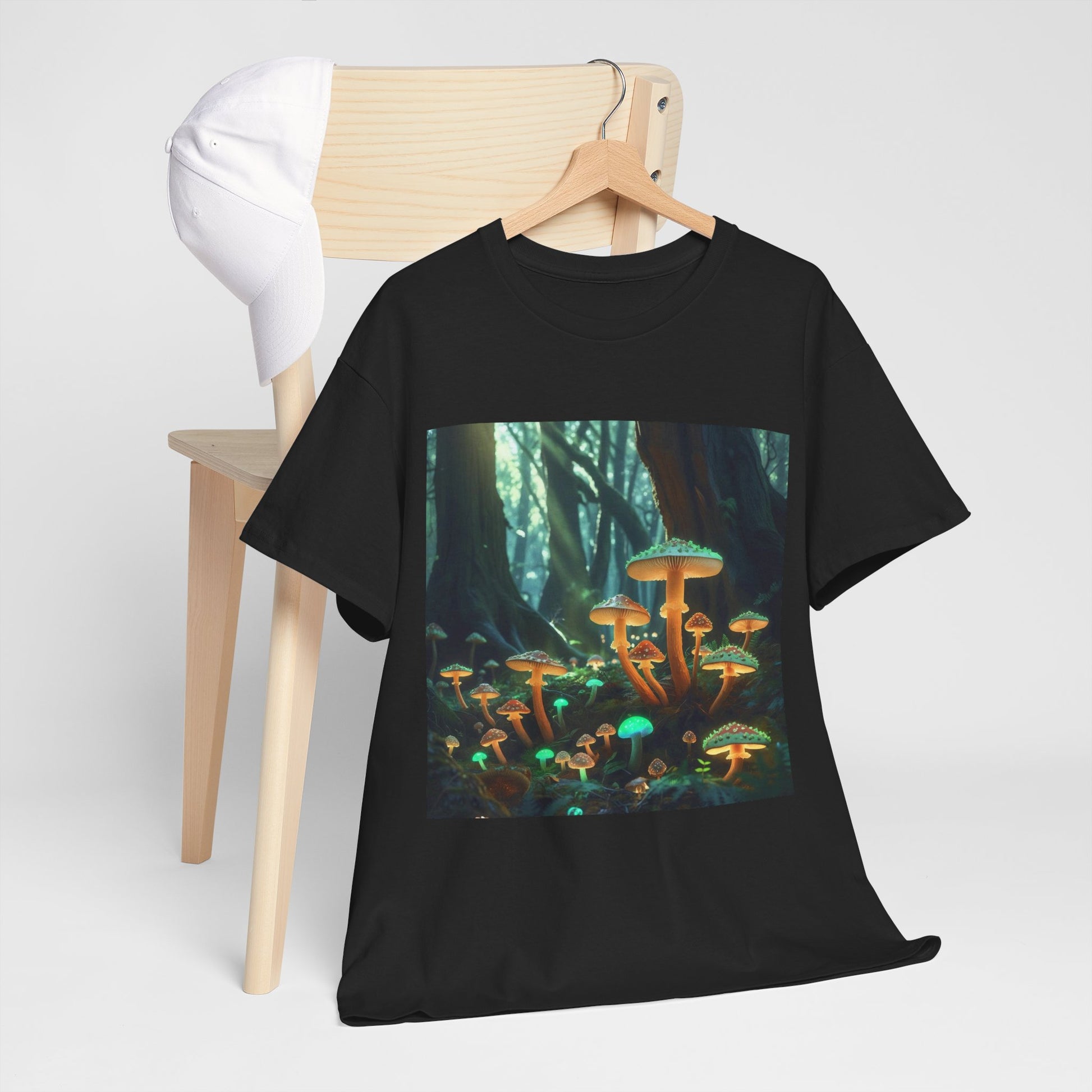 Trippy Forest Vibes Tee - Unisex Heavy Cotton T-Shirt, Festival Wear, Nature Lover Gift, Streetwear, Mushrooms Design, Gnome Art