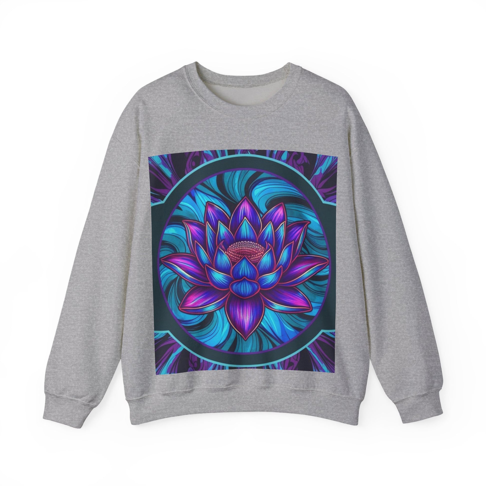 Trippy Blue Lotus Crewneck Sweatshirt - Psychedelic Unisex Jumper, Hippie Pullover, Spiritual Lotus Flower Sweatshirt.