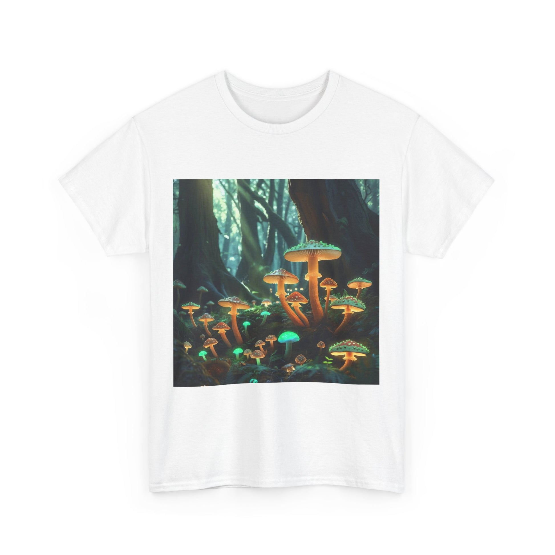 Trippy Forest Vibes Tee - Unisex Heavy Cotton T-Shirt, Festival Wear, Nature Lover Gift, Streetwear, Mushrooms Design, Gnome Art