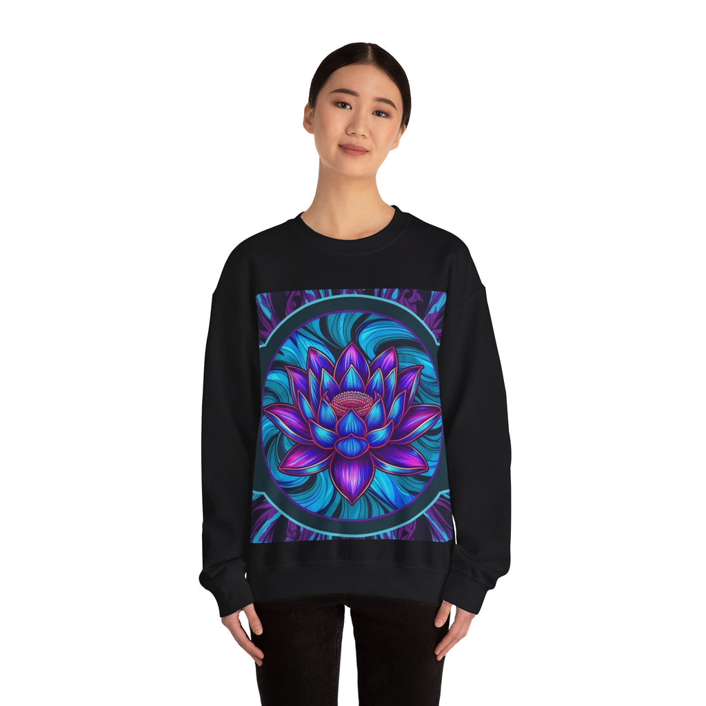 Trippy Blue Lotus Crewneck Sweatshirt - Psychedelic Unisex Jumper, Hippie Pullover, Spiritual Lotus Flower Sweatshirt.
