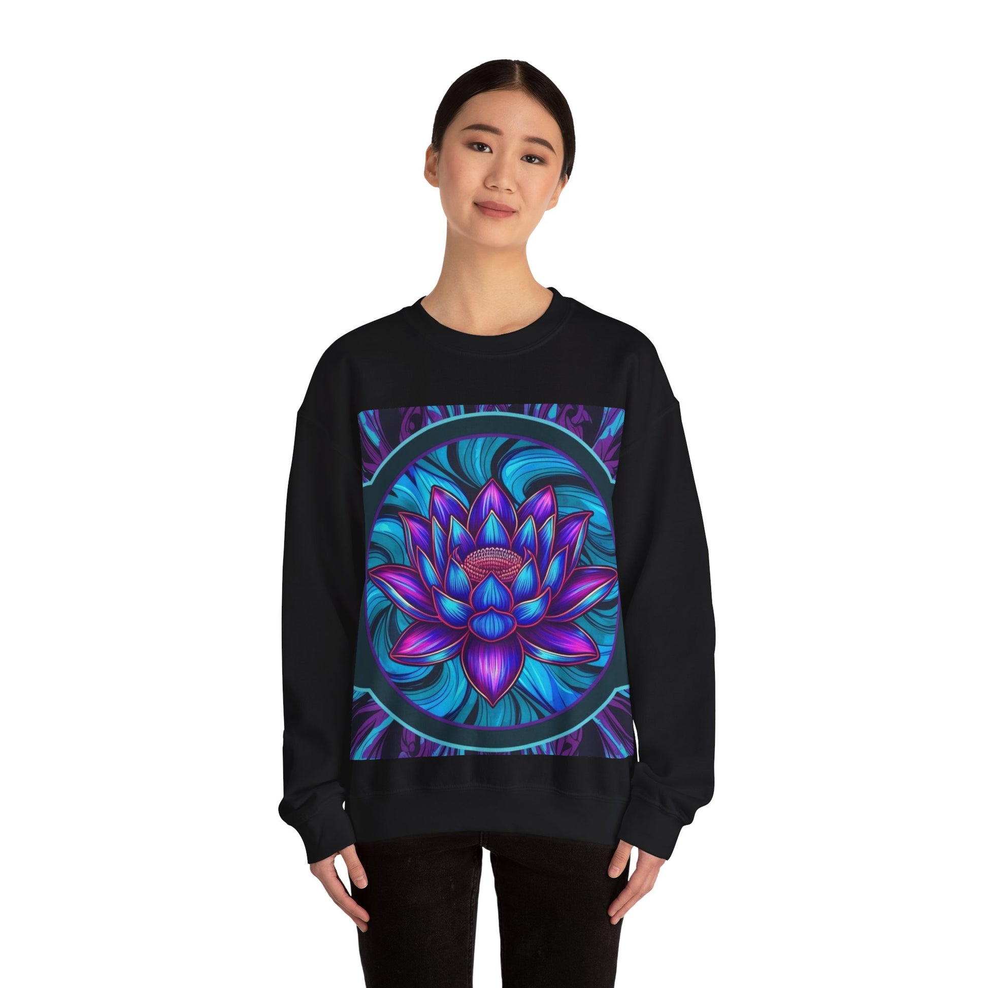 Trippy Blue Lotus Crewneck Sweatshirt - Psychedelic Unisex Jumper, Hippie Pullover, Spiritual Lotus Flower Sweatshirt.