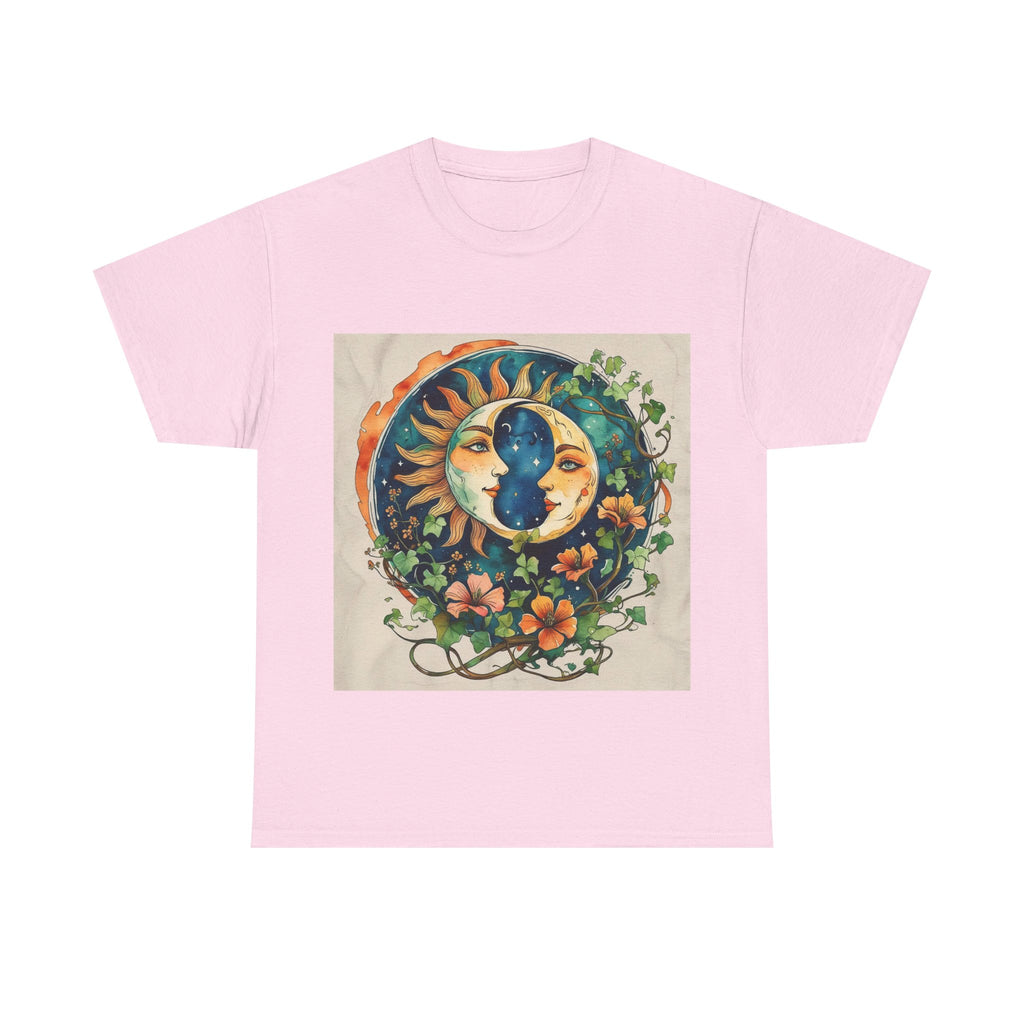 Bohemian Garden Tee - Sun and Moon Design, Spiritual Gift, Festival Wear, Unisex Cotton T-Shirt, Meditation Top, Nature Lover's Style
