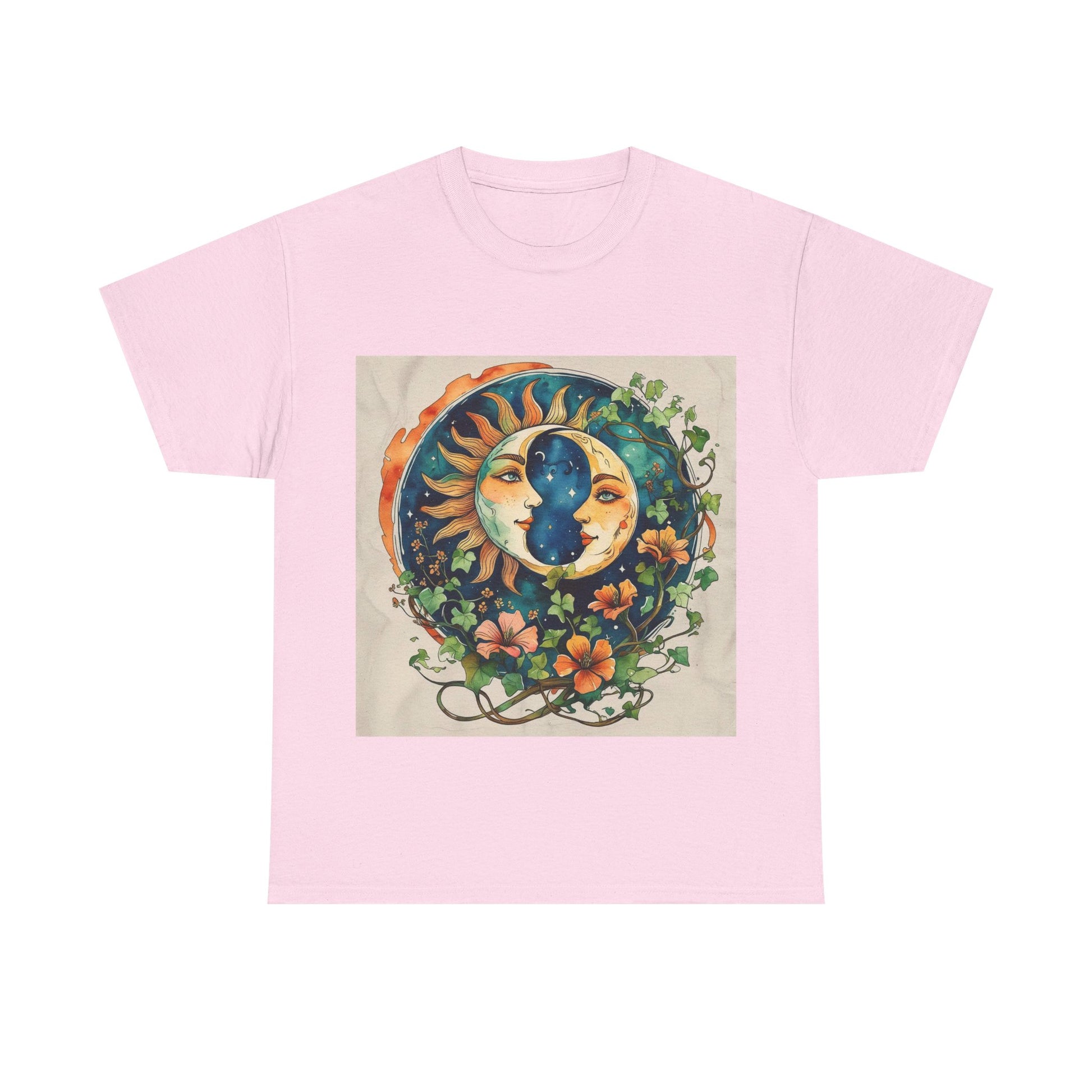 Bohemian Garden Tee - Sun and Moon Design, Spiritual Gift, Festival Wear, Unisex Cotton T-Shirt, Meditation Top, Nature Lover's Style