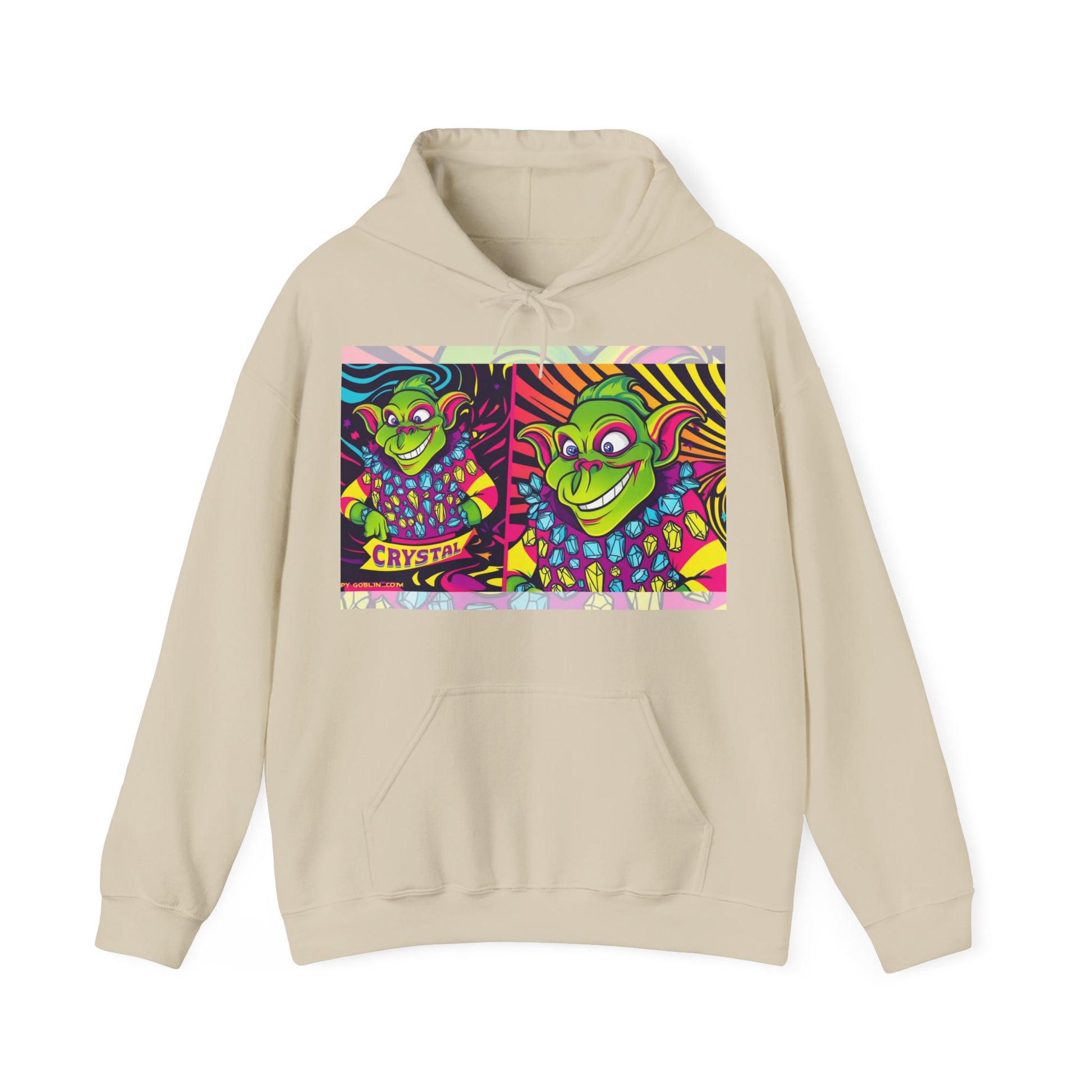 Vibrant Crysta Goblin l-Themed Unisex Hoodie - "Get Ya Rocks Off Crystals" Design