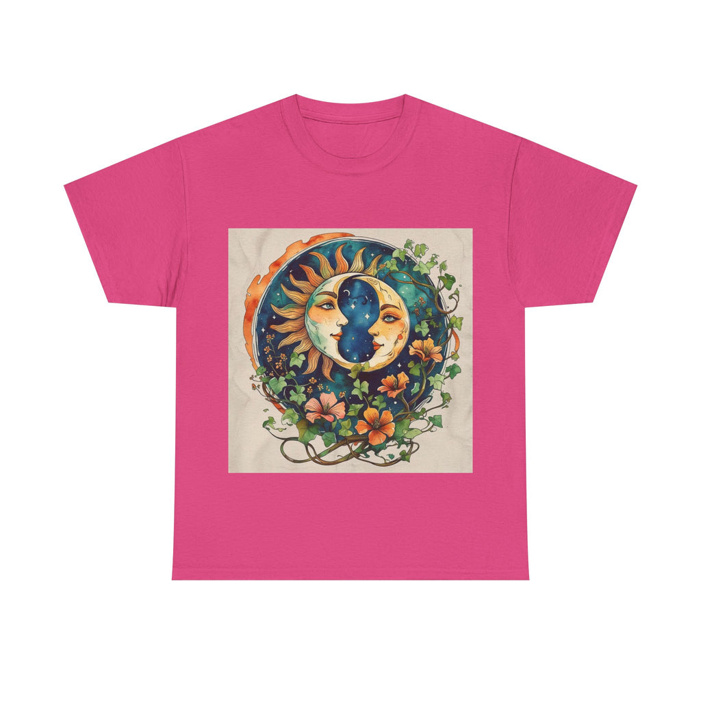 Bohemian Garden Tee - Sun and Moon Design, Spiritual Gift, Festival Wear, Unisex Cotton T-Shirt, Meditation Top, Nature Lover's Style