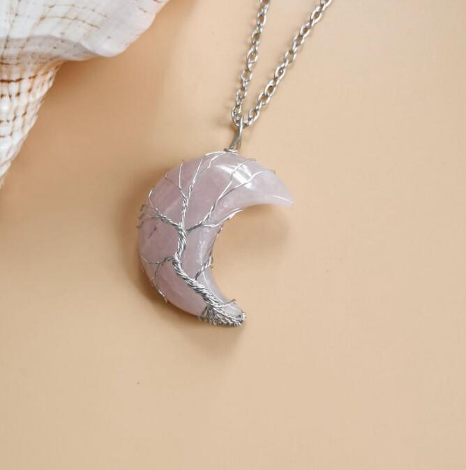 Winding Moon Natural Stone Wrapped Pendant