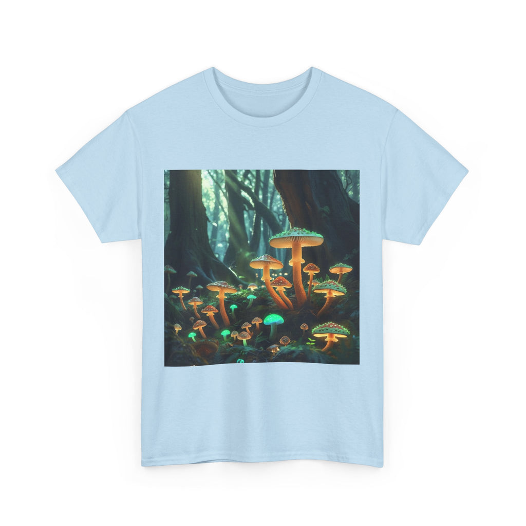 Trippy Forest Vibes Tee - Unisex Heavy Cotton T-Shirt, Festival Wear, Nature Lover Gift, Streetwear, Mushrooms Design, Gnome Art