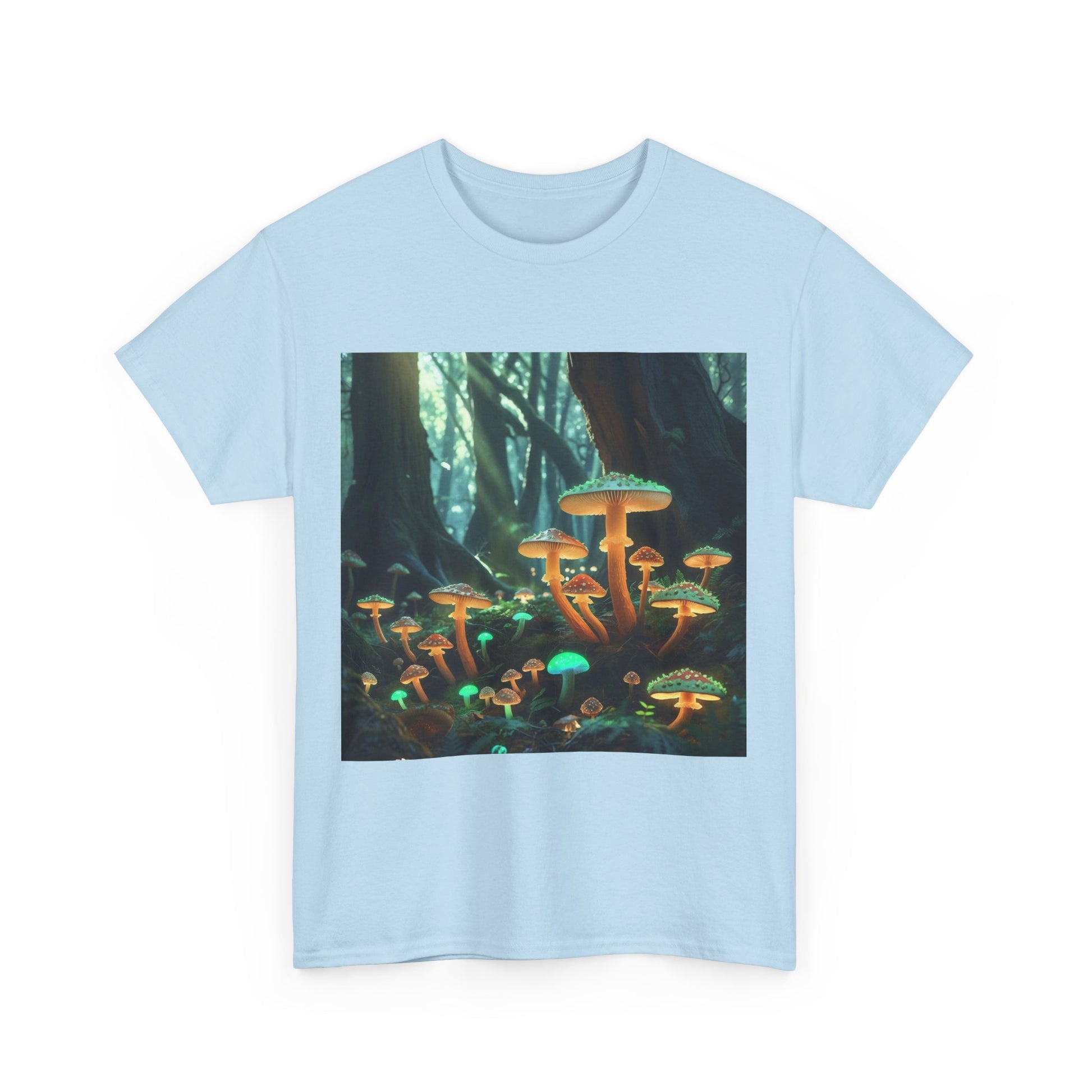 Trippy Forest Vibes Tee - Unisex Heavy Cotton T-Shirt, Festival Wear, Nature Lover Gift, Streetwear, Mushrooms Design, Gnome Art