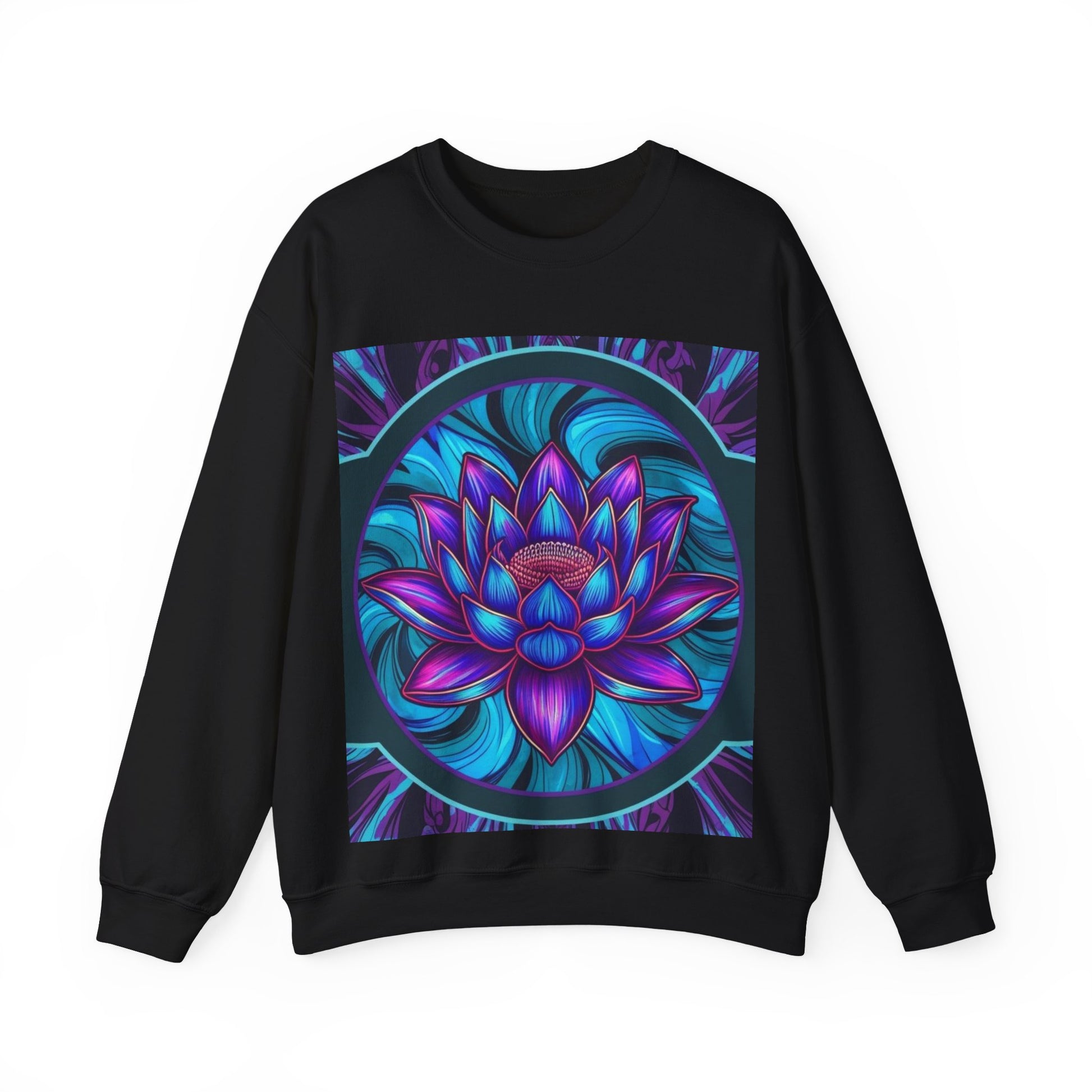 Trippy Blue Lotus Crewneck Sweatshirt - Psychedelic Unisex Jumper, Hippie Pullover, Spiritual Lotus Flower Sweatshirt.