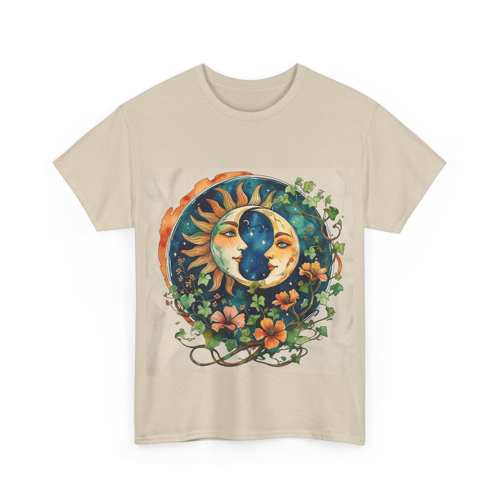 Bohemian Garden Tee - Sun and Moon Design, Spiritual Gift, Festival Wear, Unisex Cotton T-Shirt, Meditation Top, Nature Lover's Style