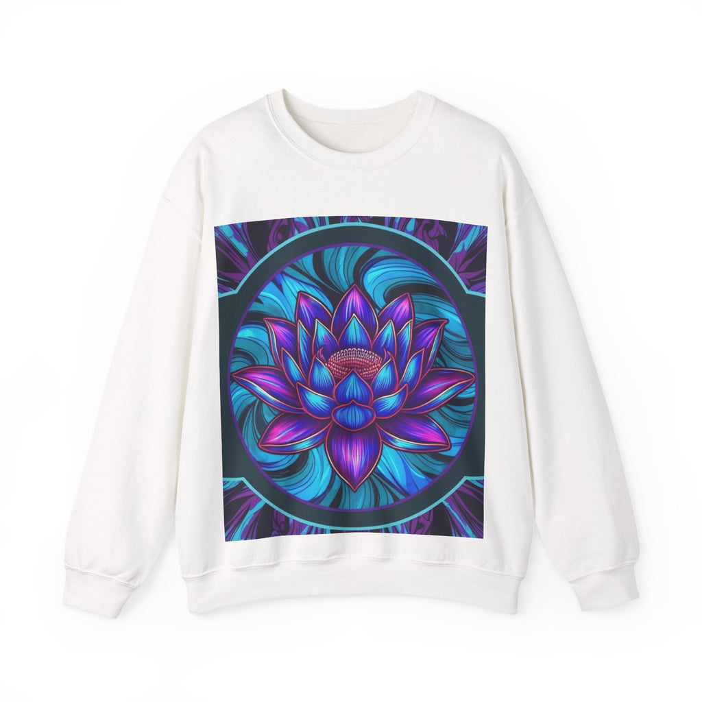 Trippy Blue Lotus Crewneck Sweatshirt - Psychedelic Unisex Jumper, Hippie Pullover, Spiritual Lotus Flower Sweatshirt.