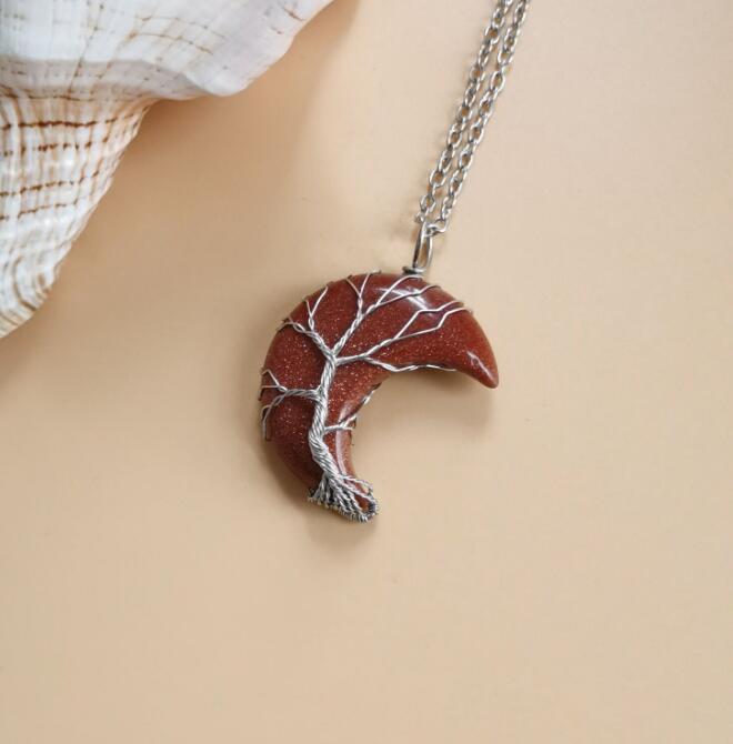 Winding Moon Natural Stone Wrapped Pendant