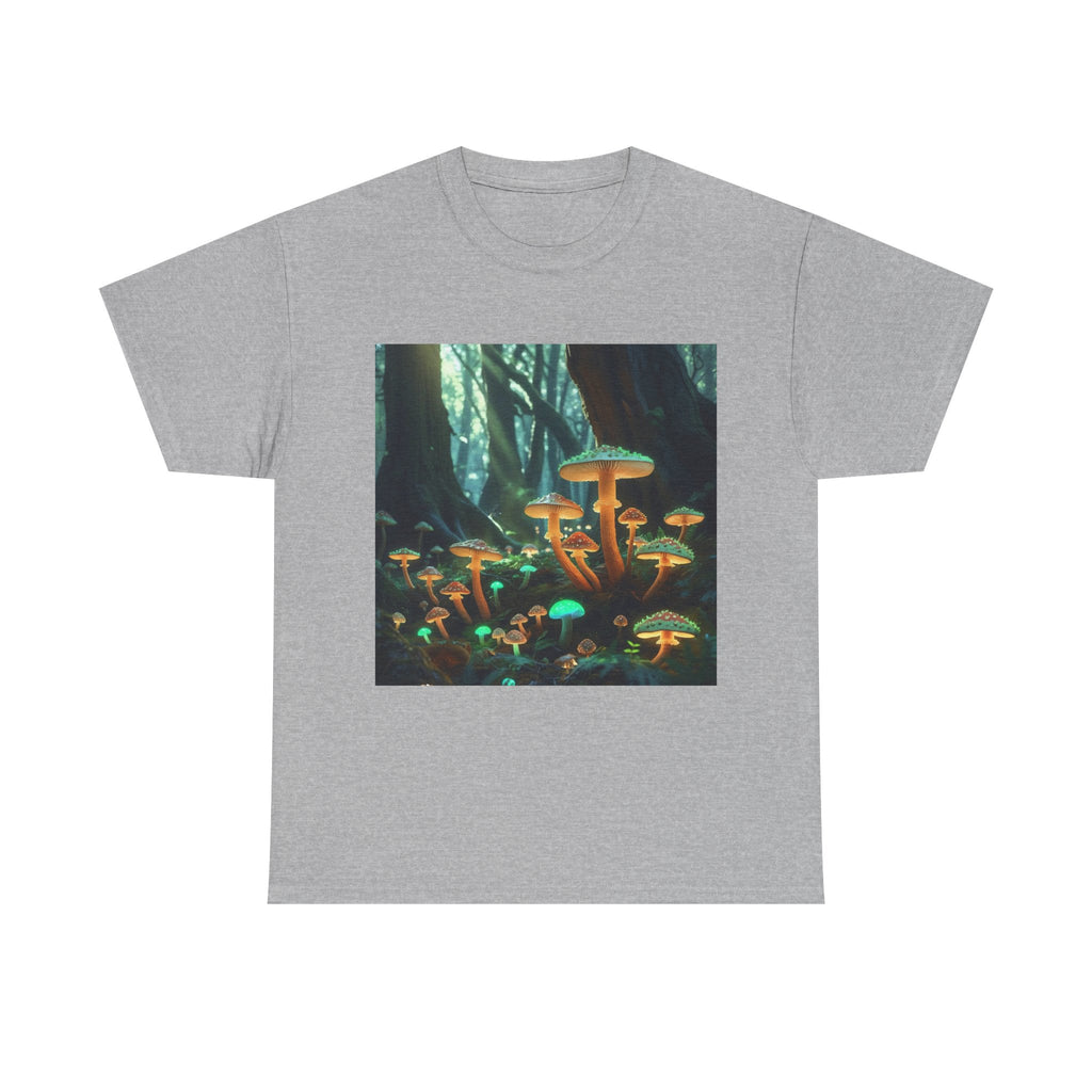 Trippy Forest Vibes Tee - Unisex Heavy Cotton T-Shirt, Festival Wear, Nature Lover Gift, Streetwear, Mushrooms Design, Gnome Art