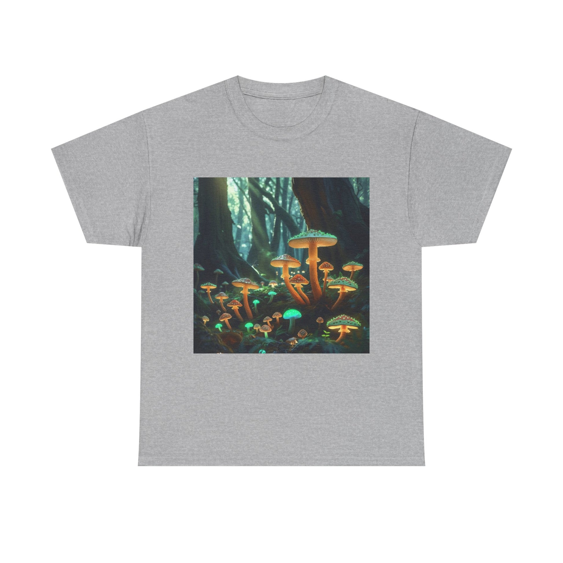 Trippy Forest Vibes Tee - Unisex Heavy Cotton T-Shirt, Festival Wear, Nature Lover Gift, Streetwear, Mushrooms Design, Gnome Art