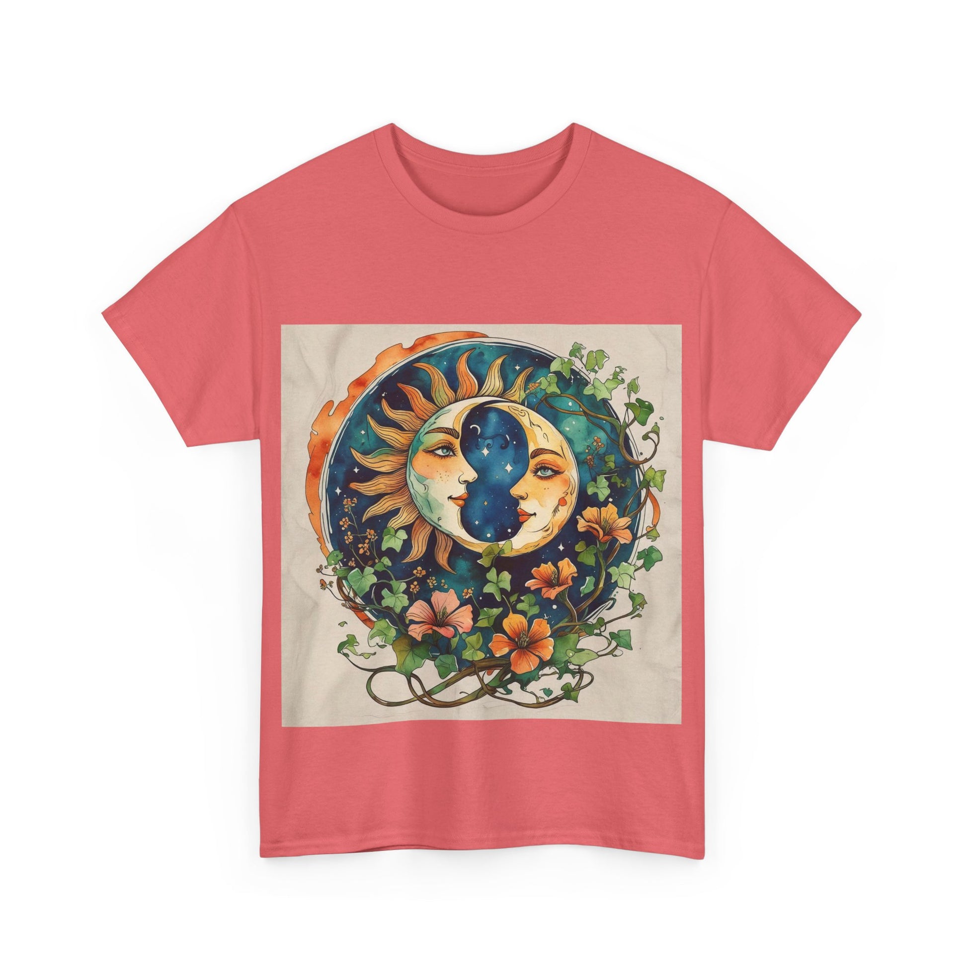 Bohemian Garden Tee - Sun and Moon Design, Spiritual Gift, Festival Wear, Unisex Cotton T-Shirt, Meditation Top, Nature Lover's Style