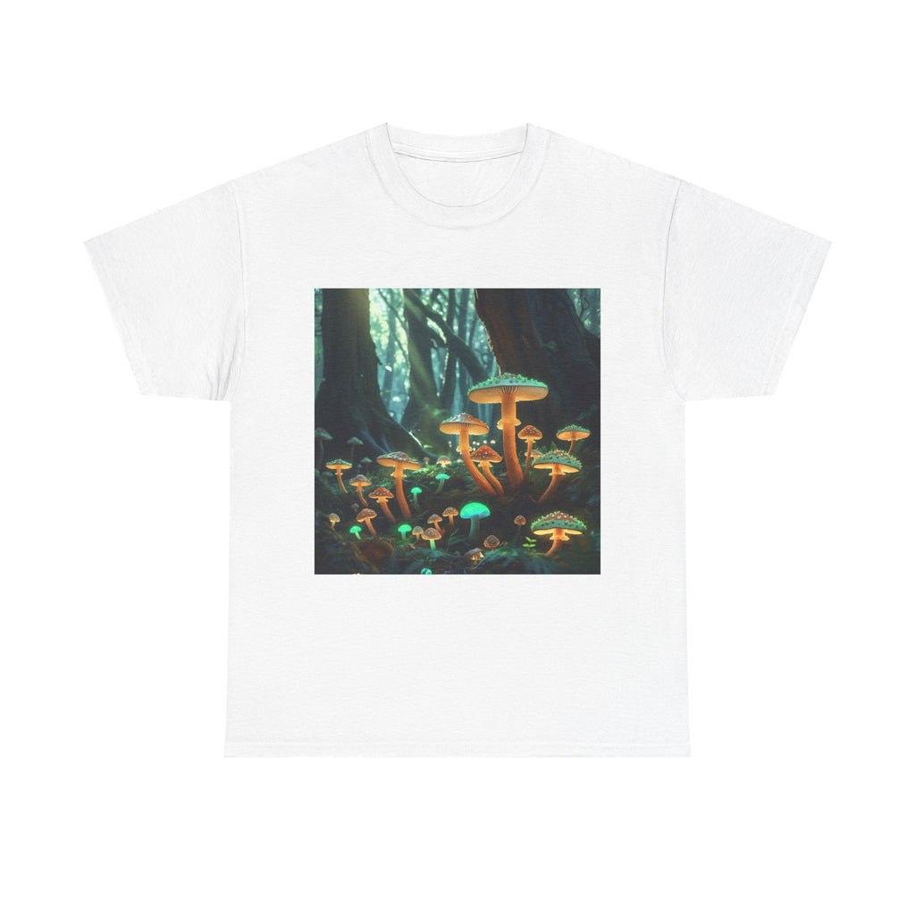 Trippy Forest Vibes Tee - Unisex Heavy Cotton T-Shirt, Festival Wear, Nature Lover Gift, Streetwear, Mushrooms Design, Gnome Art