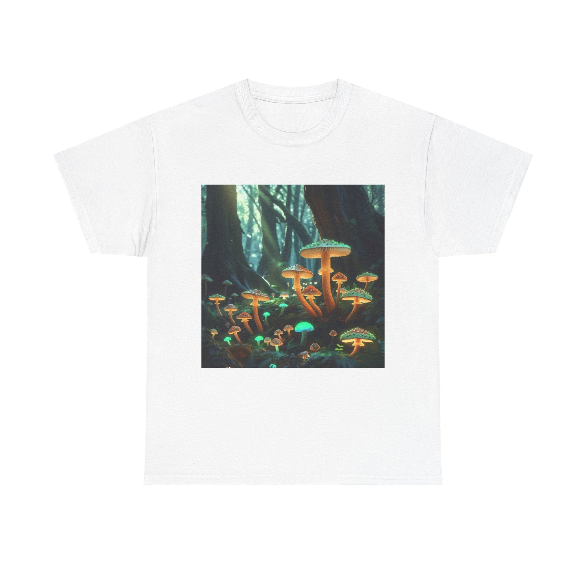 Trippy Forest Vibes Tee - Unisex Heavy Cotton T-Shirt, Festival Wear, Nature Lover Gift, Streetwear, Mushrooms Design, Gnome Art
