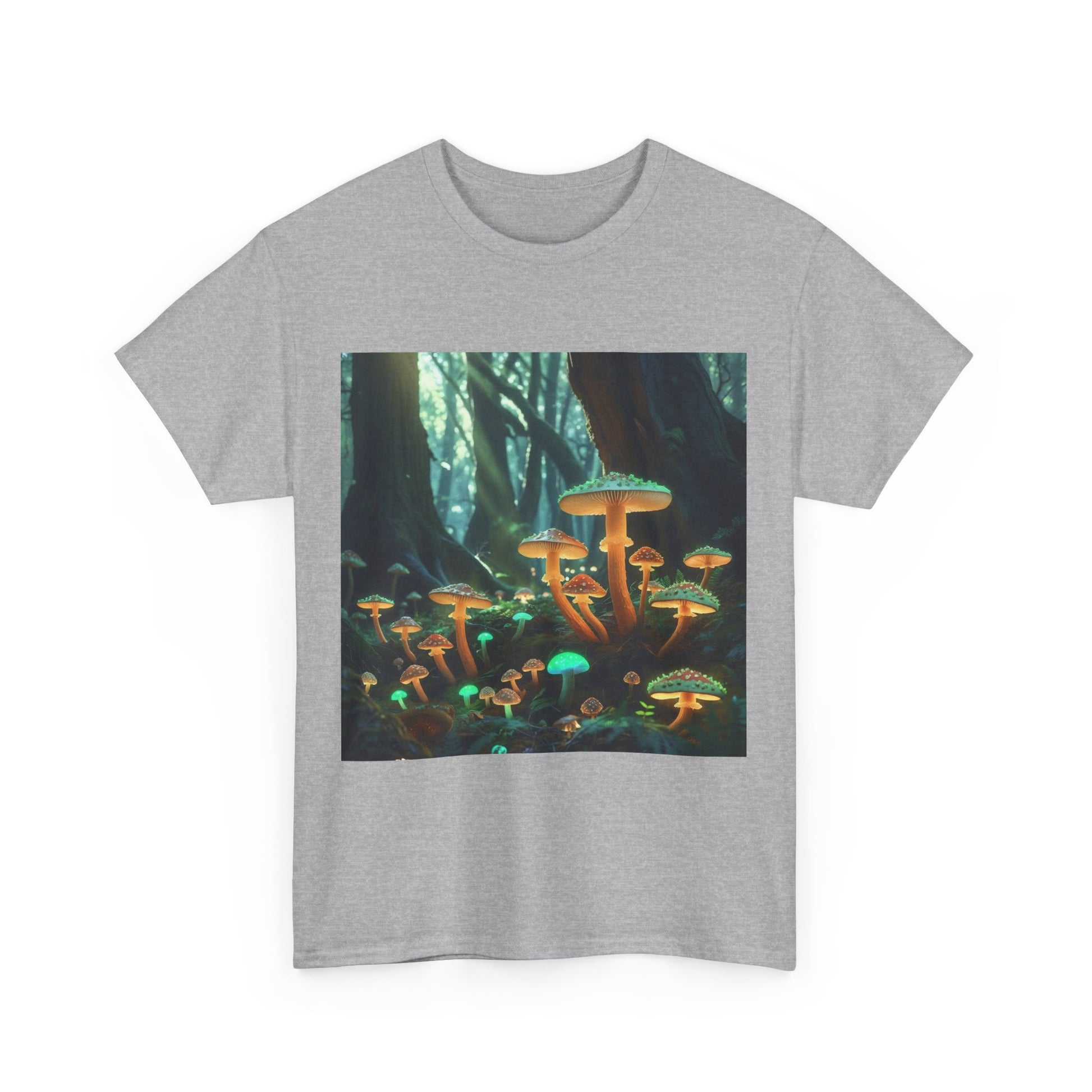 Trippy Forest Vibes Tee - Unisex Heavy Cotton T-Shirt, Festival Wear, Nature Lover Gift, Streetwear, Mushrooms Design, Gnome Art