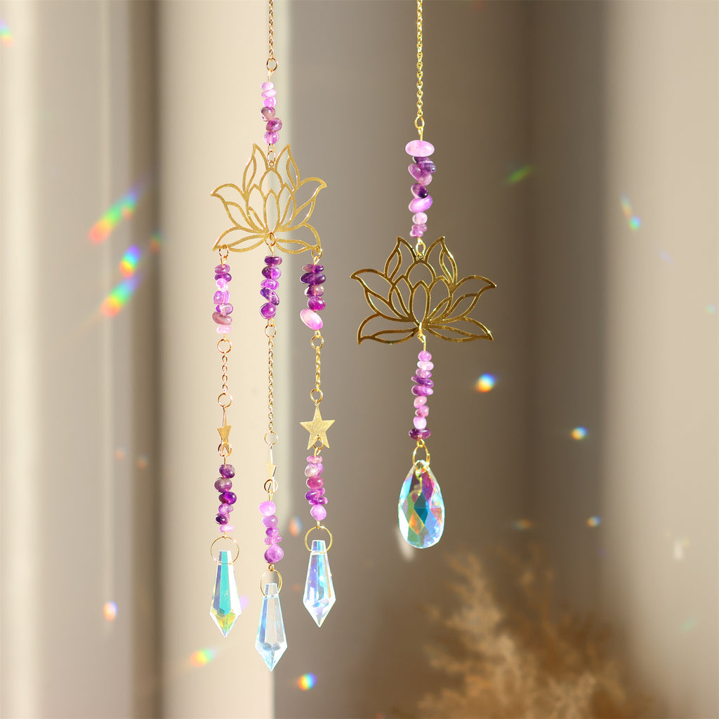 Amethyst Lotus Flower Hanging Suncatcher