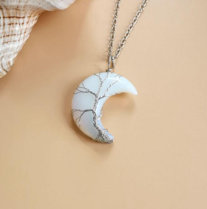 Winding Moon Natural Stone Wrapped Pendant