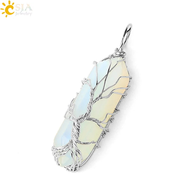 Natural Crystal Pendant Hexagonal Wire Wrapped Style