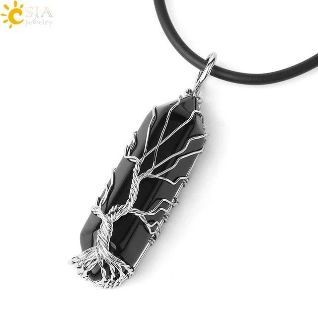 Natural Crystal Pendant Hexagonal Wire Wrapped Style