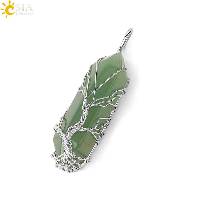 Natural Crystal Pendant Hexagonal Wire Wrapped Style
