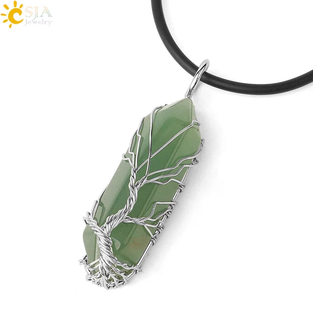 Natural Crystal Pendant Hexagonal Wire Wrapped Style