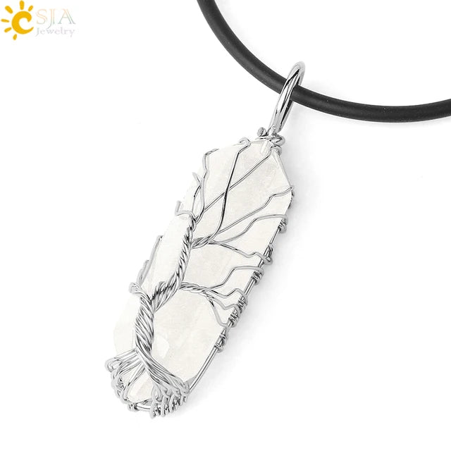 Natural Crystal Pendant Hexagonal Wire Wrapped Style